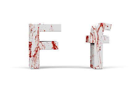 Bloody letter F - three dimensional uppercase and lowercase F with texture from blood on white background - 3d renderの写真素材