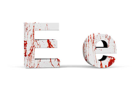 Bloody letter E - three dimensional uppercase and lowercase E with texture from blood on white background - 3d renderの写真素材
