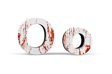 Bloody letter O - three dimensional uppercase and lowercase O with texture from blood on white background - 3d renderの写真素材
