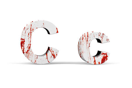 Bloody letter C - three dimensional uppercase and lowercase C with texture from blood on white background - 3d renderの写真素材