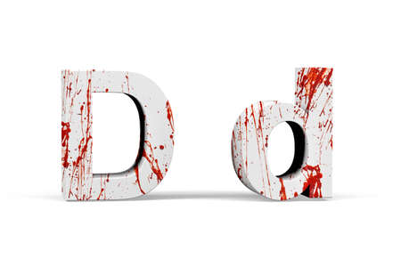 Bloody letter D - three dimensional uppercase and lowercase D with texture from blood on white background - 3d renderの写真素材