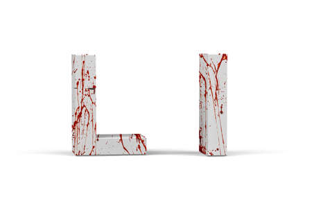 Bloody letter L - three dimensional uppercase and lowercase L with texture from blood on white background - 3d renderの写真素材