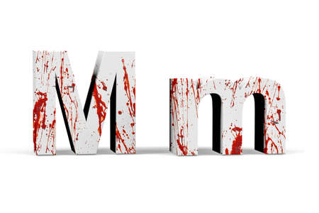 Bloody letter M - three dimensional uppercase and lowercase M with texture from blood on white background - 3d renderの写真素材