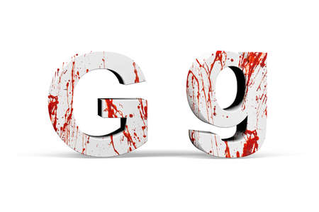 Bloody letter G - three dimensional uppercase and lowercase G with texture from blood on white background - 3d renderの写真素材