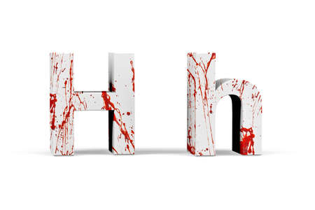 Bloody letter H - three dimensional uppercase and lowercase H with texture from blood on white background - 3d renderの写真素材