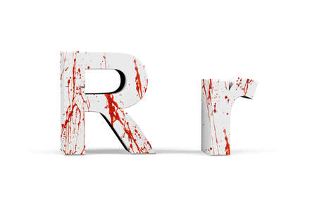 Bloody letter R - three dimensional uppercase and lowercase R with texture from blood on white background - 3d renderの写真素材