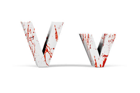 Bloody letter V - three dimensional uppercase and lowercase V with texture from blood on white background - 3d renderの写真素材