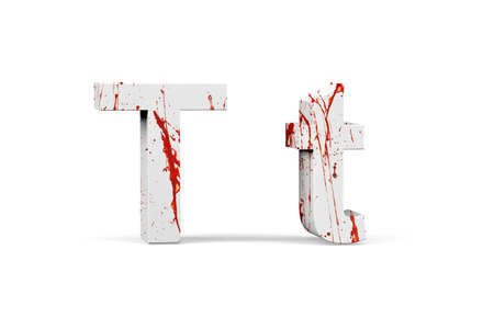 Bloody letter T - three dimensional uppercase and lowercase T with texture from blood on white background - 3d renderの写真素材