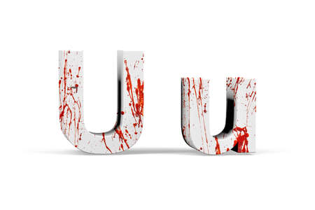 Bloody letter U - three dimensional uppercase and lowercase U with texture from blood on white background - 3d renderの写真素材
