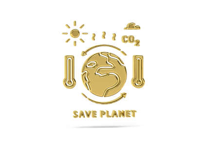 Golden 3d climate change icon isolated on white background - 3d renderの写真素材