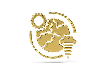 Golden 3d climate change icon isolated on white background - 3d renderの写真素材
