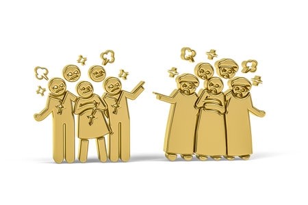 Golden 3d religious conflict icon isolated on white background - 3d renderの写真素材