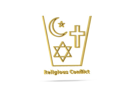 Golden 3d religious conflict icon isolated on white background - 3d renderの写真素材