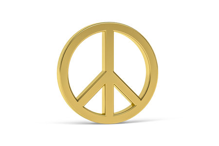 Golden 3d peace icon isolated on white background - 3d renderの写真素材