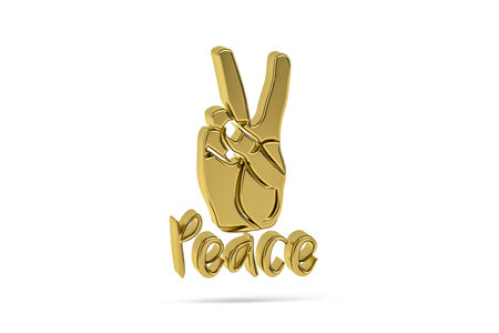 Golden 3d peace icon isolated on white background - 3d renderの写真素材