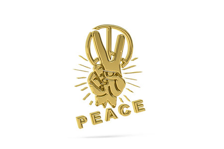 Golden 3d peace icon isolated on white background - 3d renderの写真素材