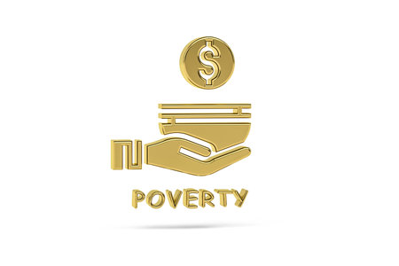 Golden 3d poverty icon isolated on white background - 3d render