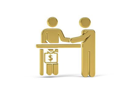 Golden 3d corruption icon isolated on white background - 3d renderの写真素材