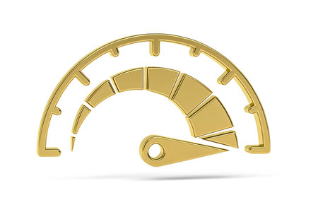 Golden 3d speedometer icon isolated on white background - 3d renderの写真素材