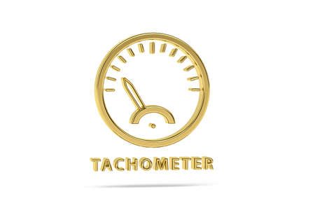 Golden 3d speedometer icon isolated on white background - 3d renderの写真素材