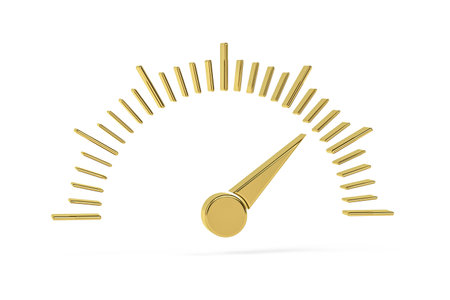 Golden 3d speedometer icon isolated on white background - 3d renderの写真素材