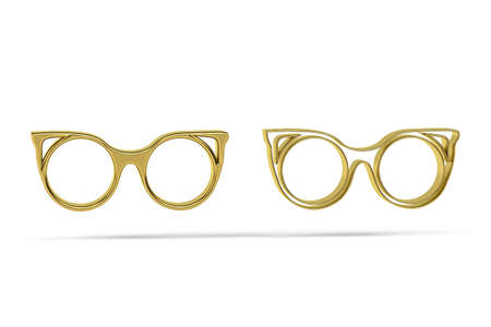 Golden 3d glasses icon isolated on white background - 3D renderの写真素材