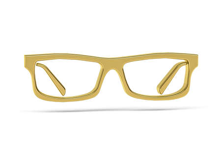 Golden 3d glasses icon isolated on white background - 3D renderの写真素材