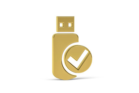 Golden 3d pendrive icon isolated on white background - 3d renderの写真素材