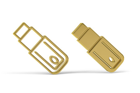 Golden 3d pendrive icon isolated on white background - 3d renderの写真素材
