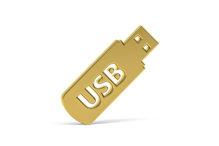 Golden 3d pendrive icon isolated on white background - 3d renderの写真素材
