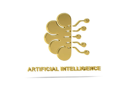 Golden 3d artificial intelligence icon isolated on white background - 3d renderの写真素材