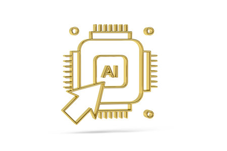 Golden 3d artificial intelligence icon isolated on white background - 3d renderの写真素材
