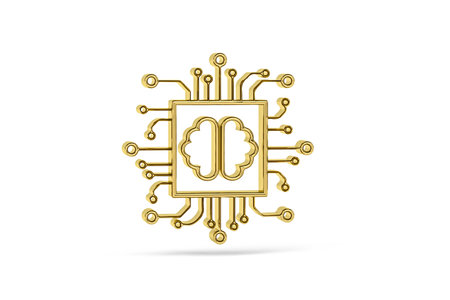 Golden 3d artificial intelligence icon isolated on white background - 3d renderの写真素材
