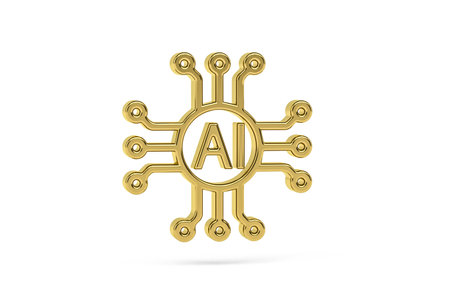 Golden 3d artificial intelligence icon isolated on white background - 3d renderの写真素材