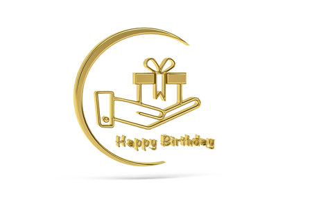 Golden 3d gift icon isolated on white background - 3d renderの写真素材