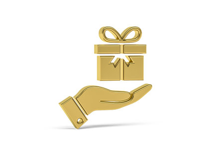 Golden 3d gift icon isolated on white background - 3d renderの写真素材