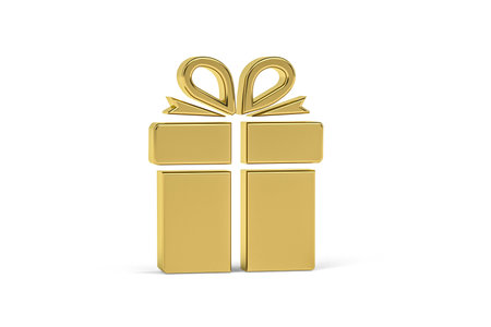 Golden 3d gift icon isolated on white background - 3d renderの写真素材