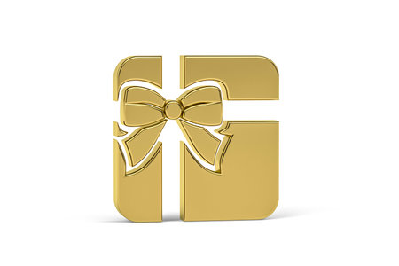 Golden 3d gift icon isolated on white background - 3d renderの写真素材