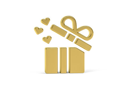 Golden 3d gift icon isolated on white background - 3d renderの写真素材