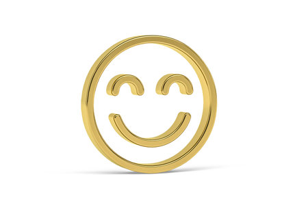 Golden 3d happy icon isolated on white background - 3d renderの写真素材