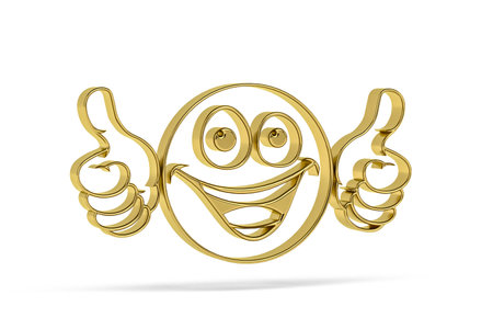 Golden 3d happy icon isolated on white background - 3d renderの写真素材