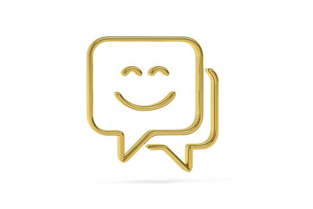 Golden 3d happy icon isolated on white background - 3d renderの写真素材