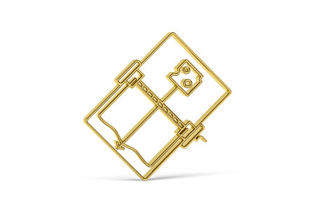 Golden 3d mousetrap icon isolated on white background - 3d renderの写真素材