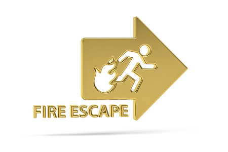 Golden 3d fire escape icon isolated on white background - 3d renderの写真素材