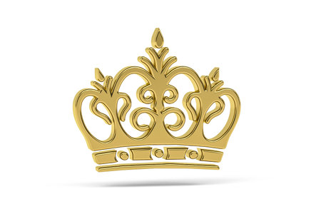 Golden 3d crown icon isolated on white background - 3d renderの写真素材