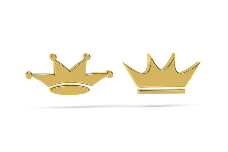 Golden 3d crown icon isolated on white background - 3d renderの写真素材