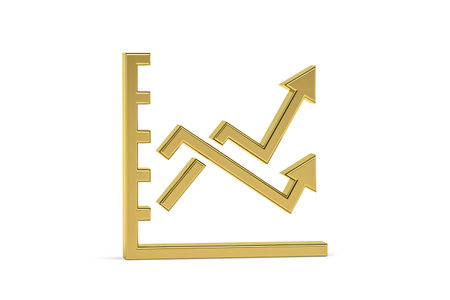 Golden 3d chart icon isolated on white background - 3D renderの写真素材