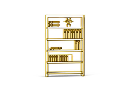 Golden 3d bookcase icon isolated on white background - 3D renderの写真素材