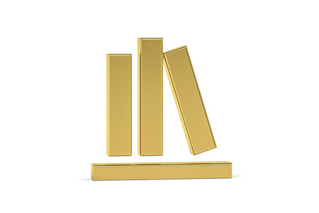 Golden 3d bookcase icon isolated on white background - 3D renderの写真素材