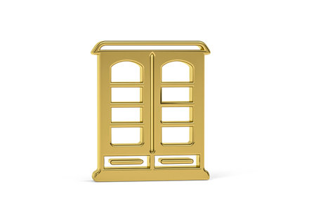 Golden 3d bookcase icon isolated on white background - 3D renderの写真素材